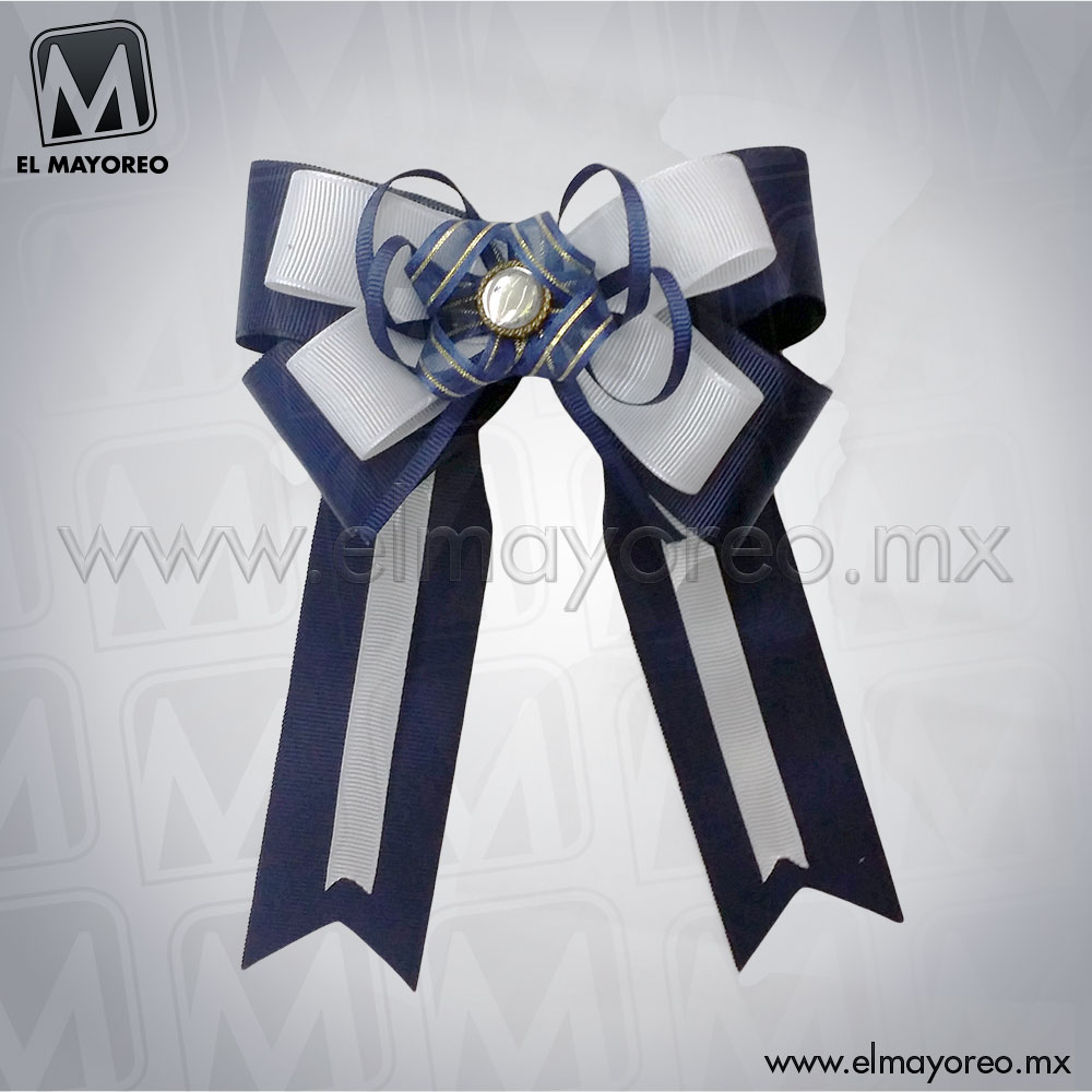 Moño Azul Marino con Blanco - El Mayoreo